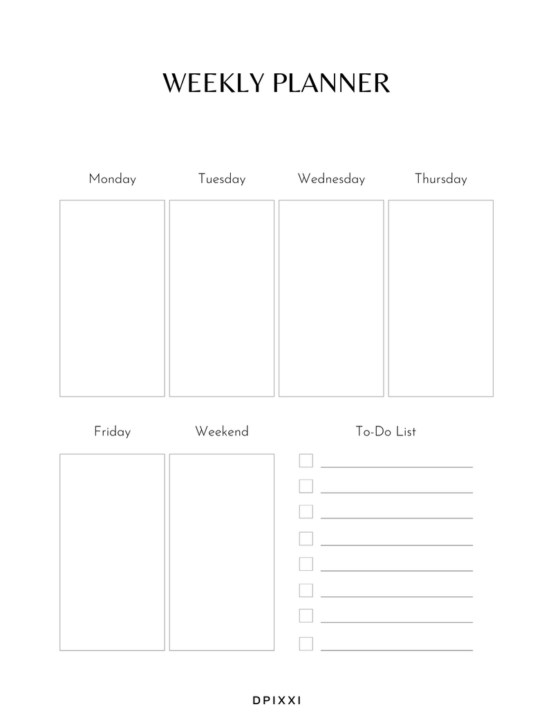 Simple Minimalist Weekly Planner With Hand Painted Elements  Monday to Friday, Weekend, To Do Lost