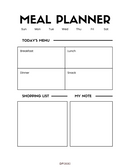 Modern Minimalist Meal Planner | Sunday To Saturday, Today's Menu, Breakfast, Lunch, Dinner, Snack , Shopping List, My Note