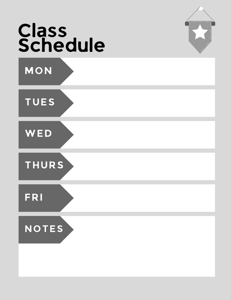 Class Weekly Schedule | Monday To Friday, Notes