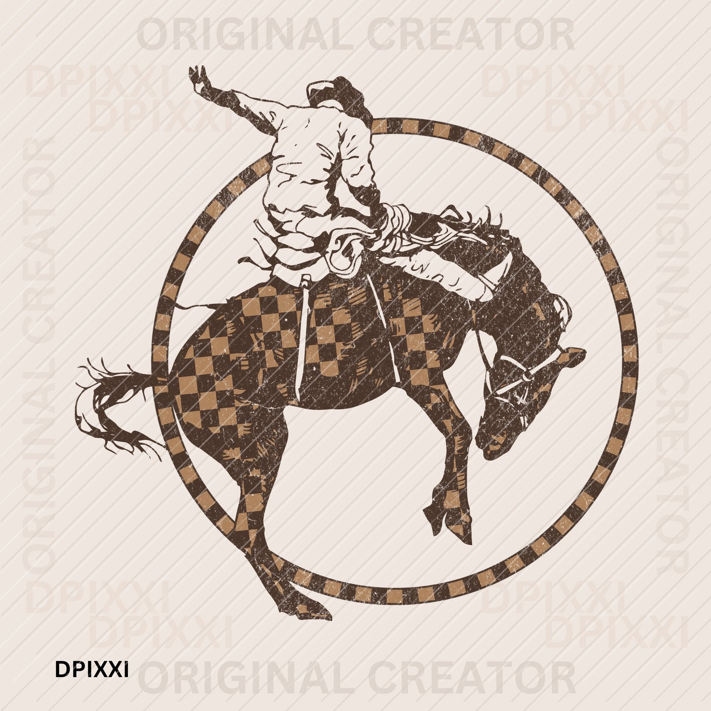 Simple Circle Checker Border & Checker Horse Cowboy