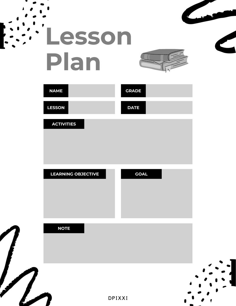 Minimalist Lesson Plan Planner | Name, Lesson, Grade, Date, Activities, Learning Objective, Goal, Note