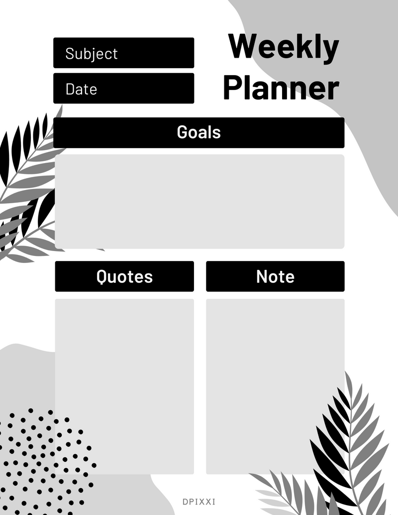 Aesthetic Weekly Planner | Subject, Goals, Quotes, Note