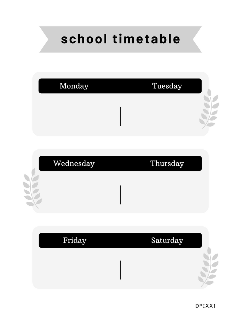 Modern Minimal School Timetable Planner | Monday To Saturday