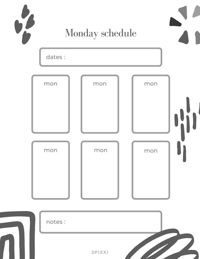 Modern Cute Girly Student Daily Planner | Dates, Monday, Notes