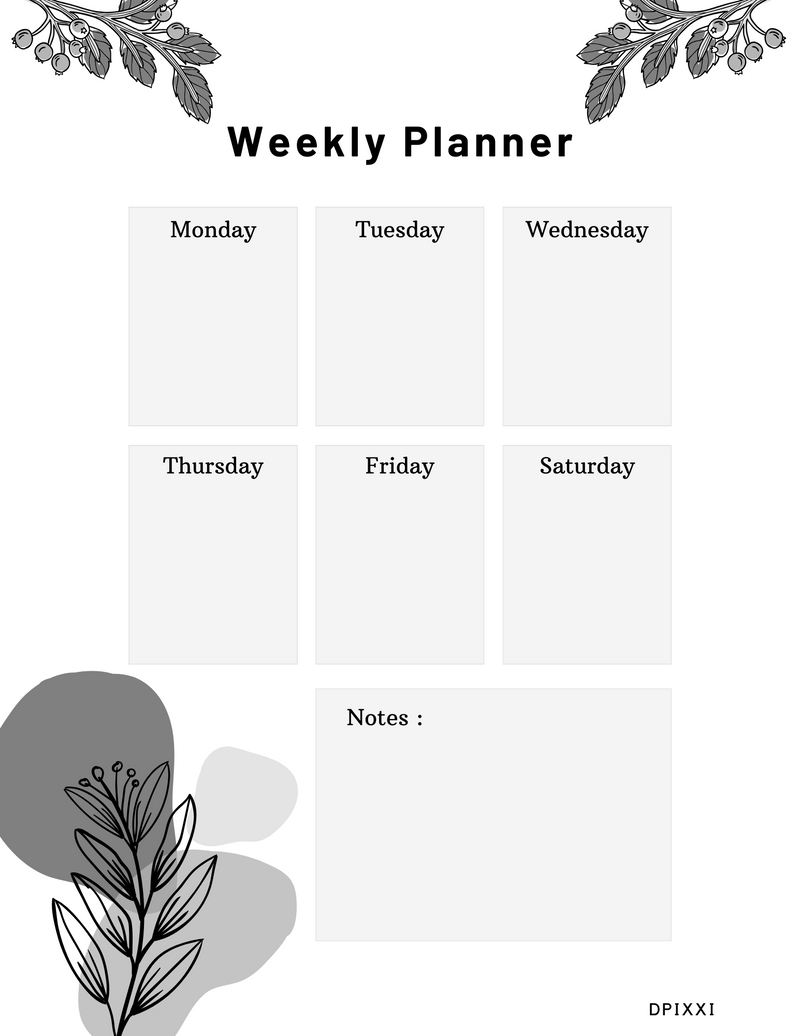 Aesthetic Weekly Schedule Planner | Monday To Saturday, Notes