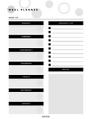 Elegant Meal Planner | Week Of, Monday To Sunday, Grocery List, Notes