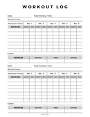 Minimalist Fitness Workout Log Planner | Workout Time, Muscle Group, Excercise,