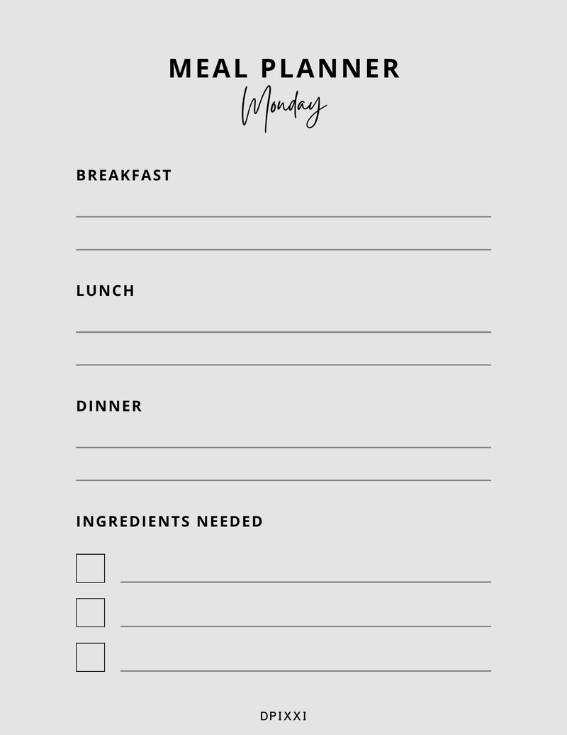 Minimalist Boho Daily Meal Planner | Breakfast, Lunch, Dinner, Ingredients Needed
