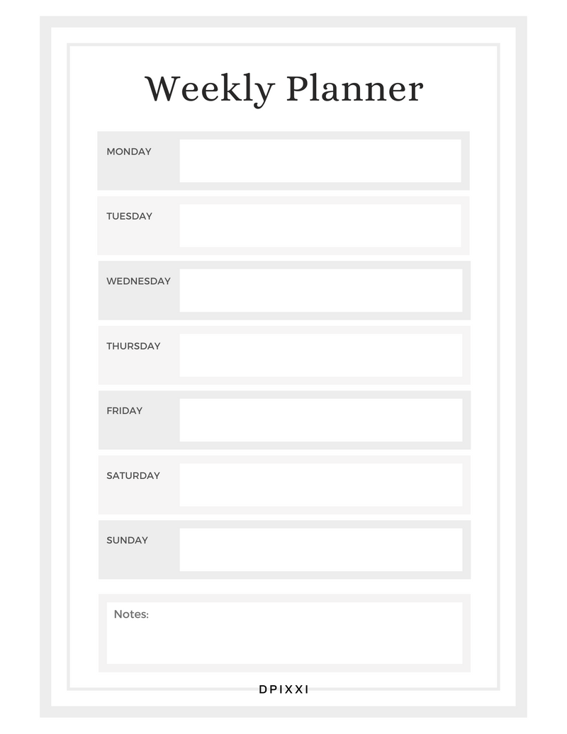 Simple Minimalist Weekly Planner | Monday to Sunday, Notes