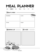 Modern Minimalist Meal Planner | Sunday To Saturday, Today's Menu, Breakfast, Lunch, Dinner, Snack , Shopping List, My Note