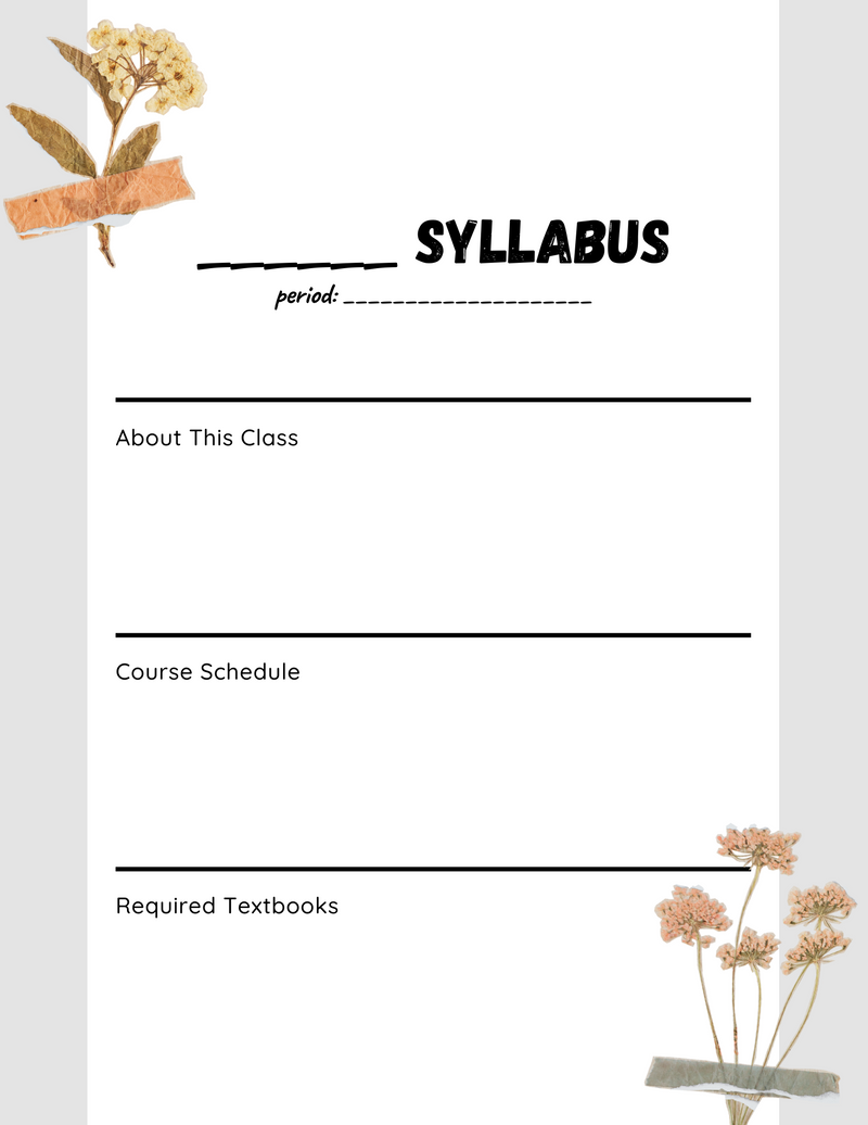 Syllabus Outline Planner | Period, About The Class, Course Schedule, Required Textbooks