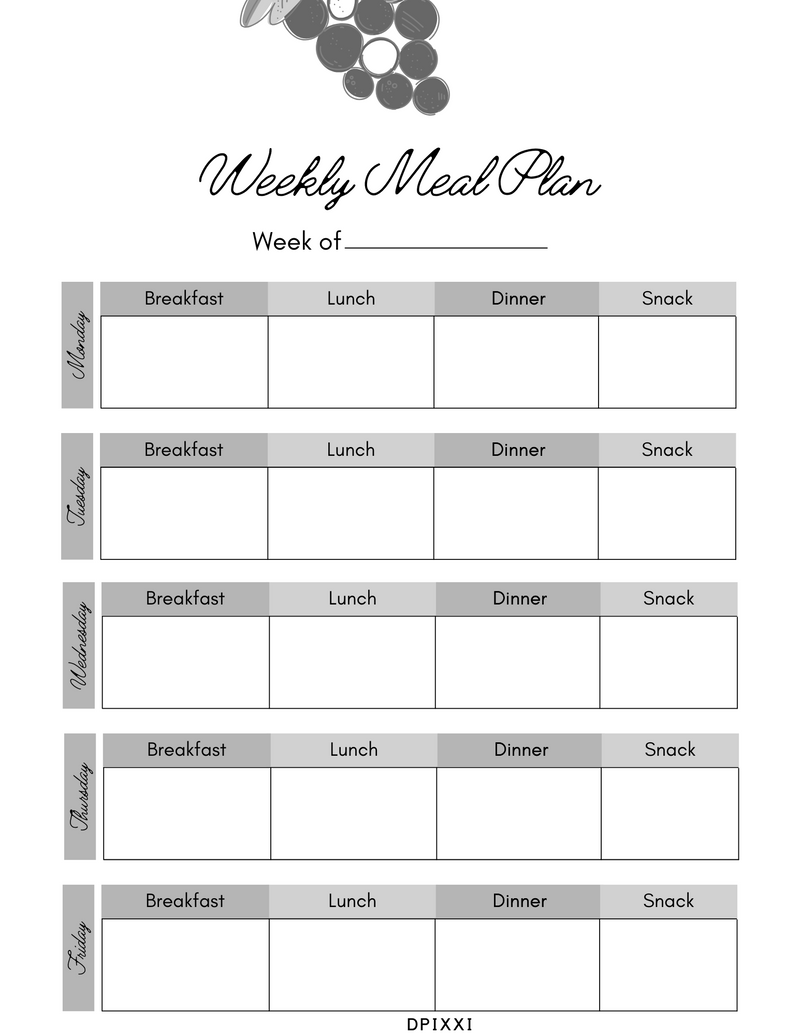 Colorful Weekly Meal Planner | Week Of, Monday To Sunday, Breakfast, Lunch, Dinner, Snack
