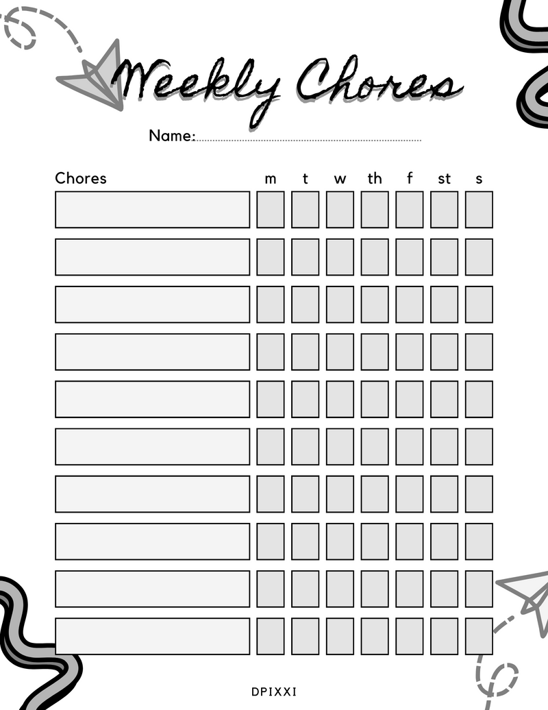 Vibrant Playful Weekly Chores Planner | Name, Chores, Monday To Sunday