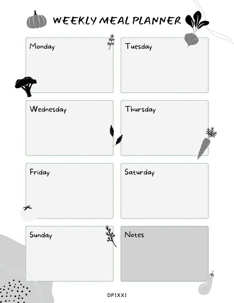 Illustrative Weekly Meal Planner | Monday to Saturday, Notes