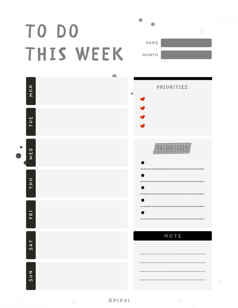 Weekly planner with cute illustration