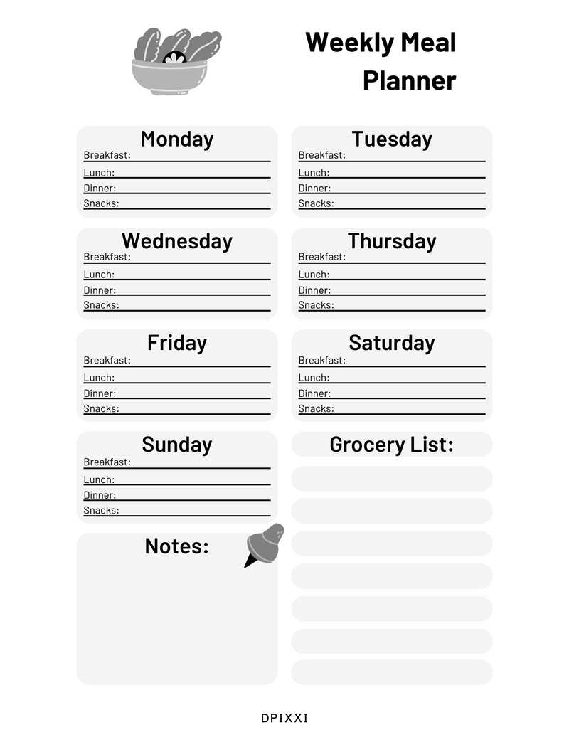 Playful Weekly Meal Planner | Monday to Sunday, Grocery List, Notes