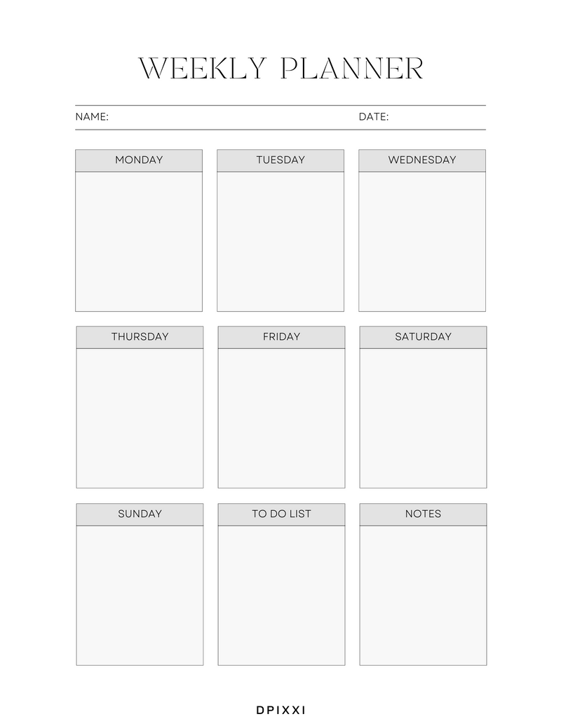 Modern Abstract Weekly Schedule Planner | Name, Date, Monday to Sunday, To Do List, Notes