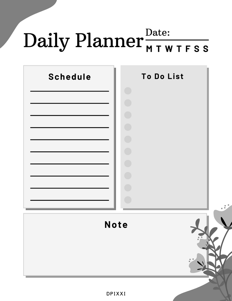 Daily Planner | Schedule, Monday To Sunday, To Do List, Note