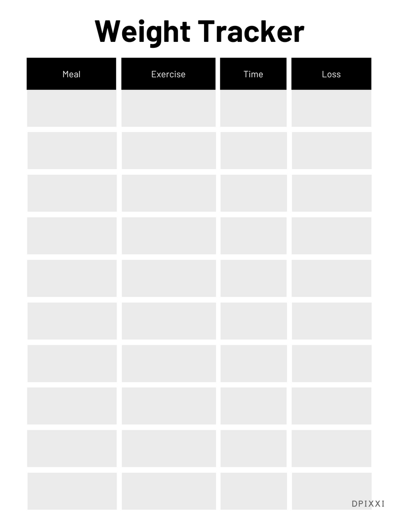 Minimalist Weight Tracker Planner | Meal, Exercise, Time, Loss