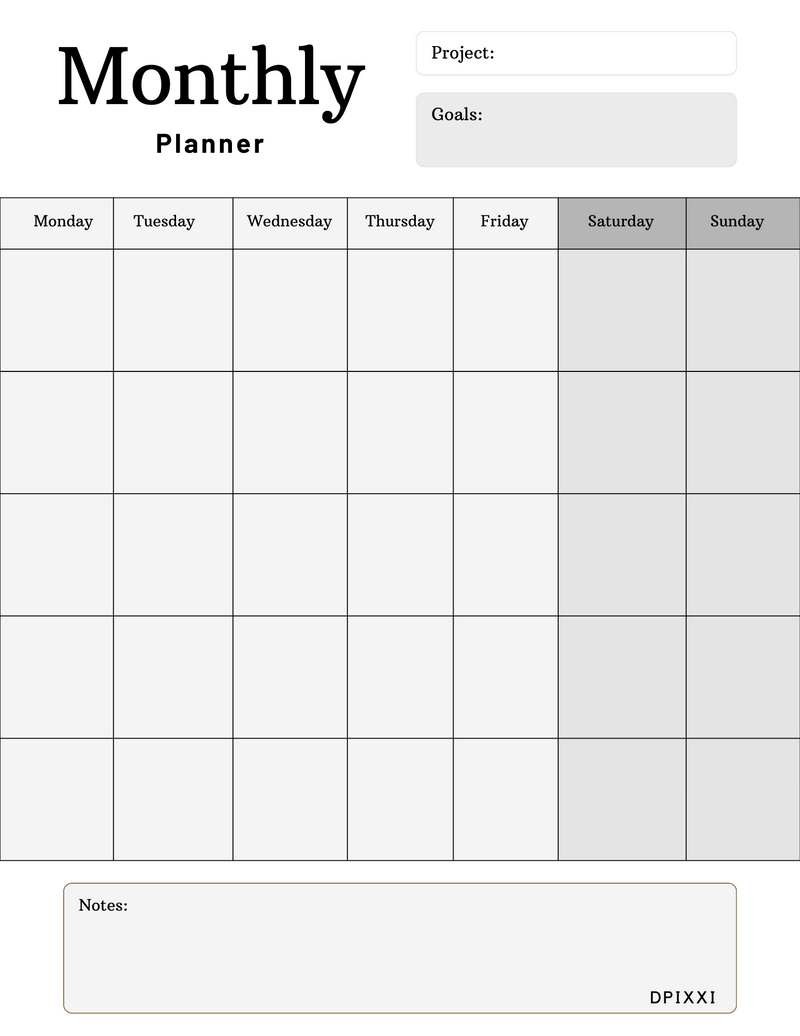 Aesthetic Elegant Student Productivity Kit Monthly Planner | Project, Goals, Monday To Sunday