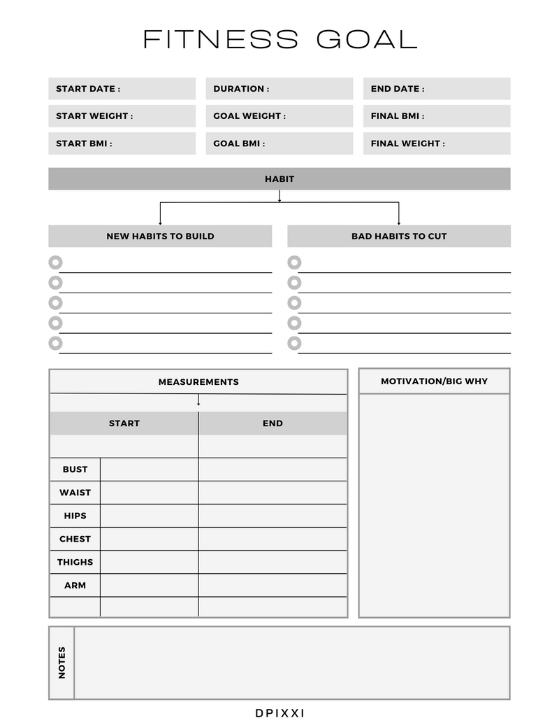 Elegant Fitness Goal Planner Sheet