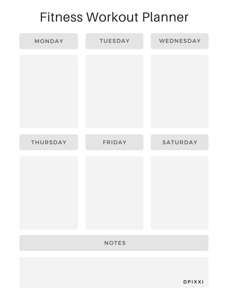 Minimalist Fitness Workout Planner | Monday to Saturday