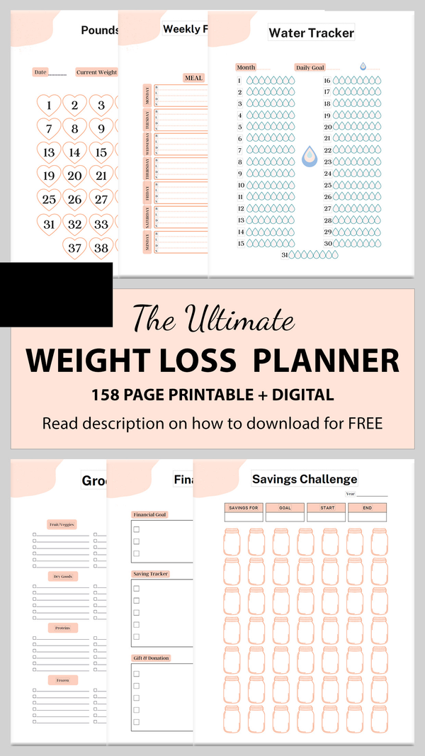 Weight Loss Planner | 158 Page PDF  | Printable, Digital