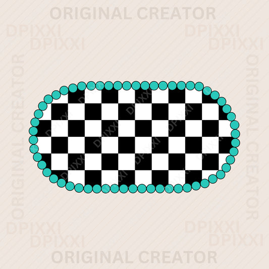 Oval Turquoise Checker